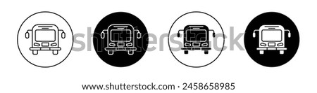 Bus icon set. city public bus front view vector symbol. road trip tour bus sign in black filled and outlined style.