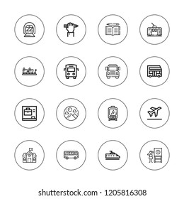 Bus icon set. collection of 16 outline bus icons with blackboard, bus, education, metro, school, train icons.