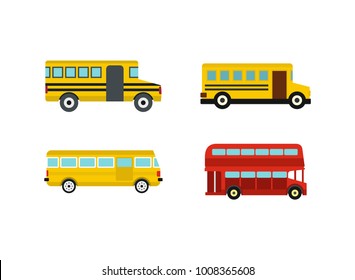 Bus icon set. Flat set of bus vector icons for web design isolated on white background