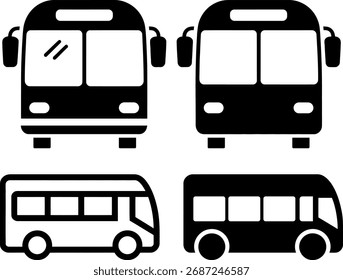 Bus icon set front and side view vector illustration design