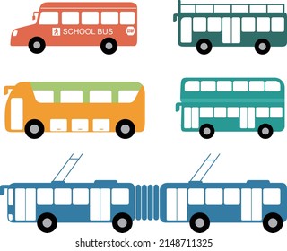 Bus icon set, outline vector illustration