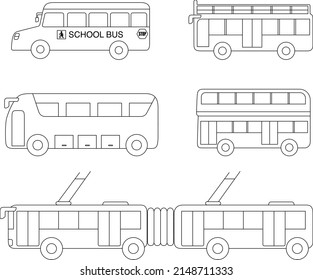Bus icon set, outline vector illustration