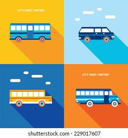 Bus icon set. Public transportation. Modern flat design style. Vector illustration
