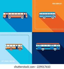 Bus icon set. Public transportation. Modern flat design style. Vector illustration