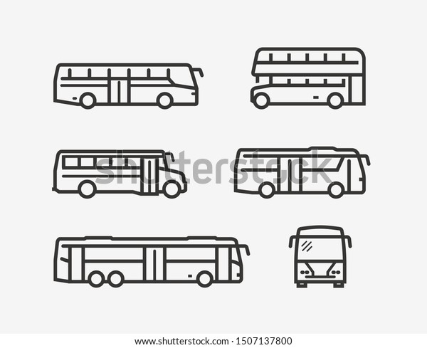Bus icon set. Transport symbol in linear\
style. Vector illustration