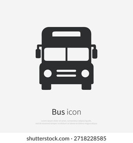 Vista frontal de la silueta del icono del autobús. Logotipo del Vector de un transporte público, autobús de viaje. Ilustración aislada sobre fondo blanco
