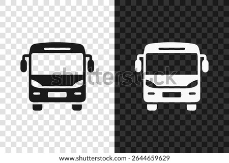Bus icon silhouette front view. Vector logo of a public transport , travel bus. Illustration isolated on transparent background.