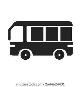Bus icon silhouette. Vector logo of a public transport minibus. Illustration side view isolated on white background.