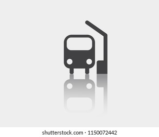 Bus icon, bus station vector web icon isolated on white background with mirror reflection, EPS 10, top view