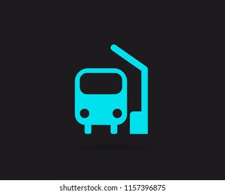 Bus icon, bus station vector web icon isolated on black background, EPS 10, top view