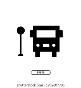 icono de bus y señal de parada. diseño simple y plano, diseño sencillo para gráficos, logotipos, sitios web, medios sociales, interfaz de usuario, aplicaciones móviles, EPS10