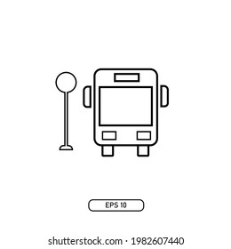 icono de bus y señal de parada. diseño simple de línea, diseño simple para gráficos, logotipos, sitios web, medios sociales, interfaz de usuario, aplicaciones móviles, EPS10
