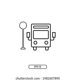 bus icon and stop sign. line simple design, simple design for graphics, logos, websites, social media, UI, mobile apps, EPS10