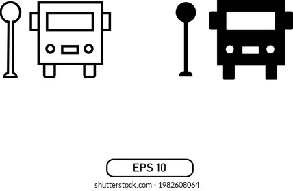 icono de bus y señal de parada. diseño simple, diseño simple para gráficos, logotipos, sitios web, medios sociales, interfaz de usuario, aplicaciones móviles, EPS10