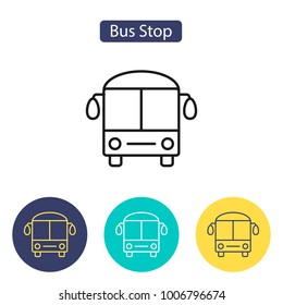 Bus icon. Bus stop sign. Transport image. Public Navigation symbol for info graphics, websites and print media. Line style image. Editable stroke. Vector illustration.