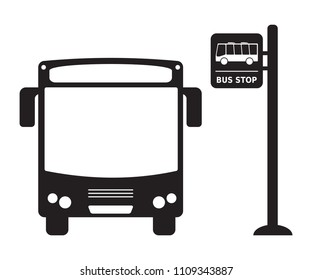 Bus icon and bus stop sign, vector