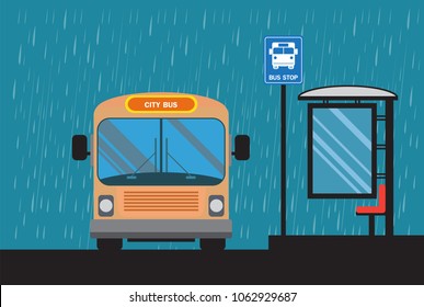 Bus icon , bus stop,background rain clouds