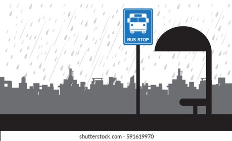 Bus icon , bus stop,background rain clouds