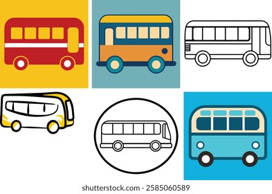 Bus Icon Vector Art Illustration Bundle Image Set