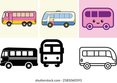 Bus Icon Vector Art Illustration Bundle Image Set