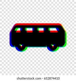 Bus Icon. Vector. Black icon with red-green-blue contours on transparent background.