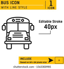 Bus icon vector illustration logo template isolated on white background. Bus icon with line style for web design, ui, ux and mobile apps and more. Flat design for all purposes. Editable size and stoke