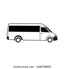 Bus icon vector illustration. Minibus simple flat icon isolated on white background. Automobile design. Vehicle silhouette. Auto transportation concept. Graphic design motor image.