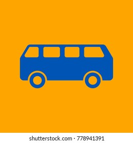 Bus Icon. Vector. Medium teal blue icon on orange background.