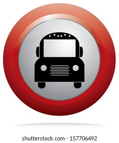 Bus icon vector on red round button. Abstract public transport icon. Easy to edit vector design.