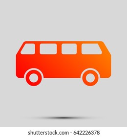 Bus Icon. Vector. Orange, red-yellow icon with shadow on gray background.