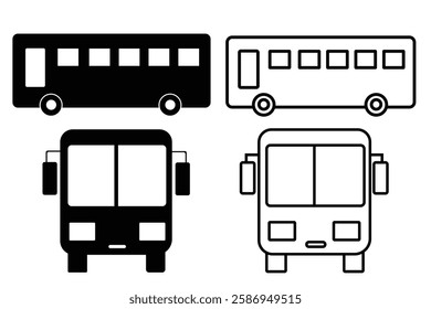 Bus icon, vector silhouette collection for app, logo web design. School Bus icon, silhouette. Bus vector illustration. Bus sign,  symbol, transport icon. Vector illustration.