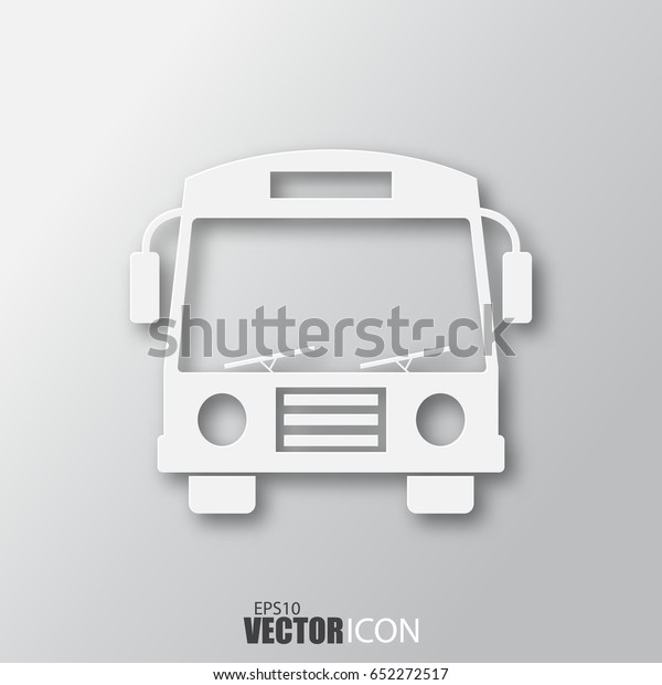 Bus icon in white\
style with shadow isolated on grey background. For your design,\
logo. Vector illustration.