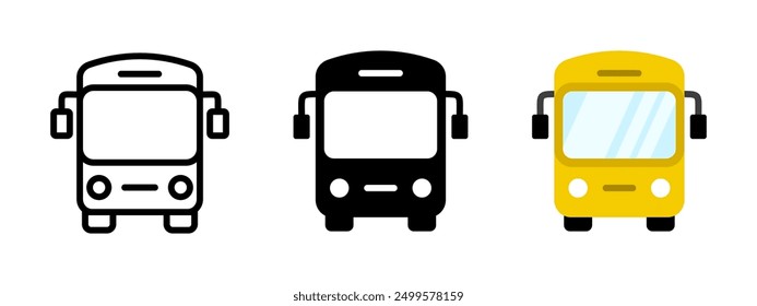 Bus icon. Yellow school bus vector illustration. Public transport station sign. Arrival and departure sign isolated.