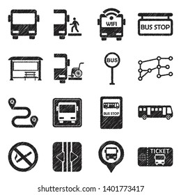 Bus Icons. Black Scribble Design. Vector Illustration.