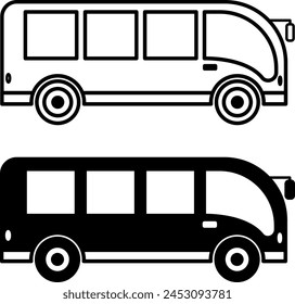 Bus icons. Black and White Vector Car Icons for Transporting People. Travel and Tourism. Transport Concept