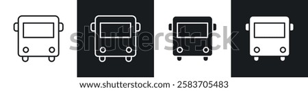 Bus icons collection in black and white filled and line versions