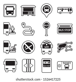 Bus Icons. Line With Fill Design. Vector Illustration.