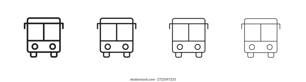 Iconos de autobús delinean el diseño de Vector negro. Línea con trazo editable.