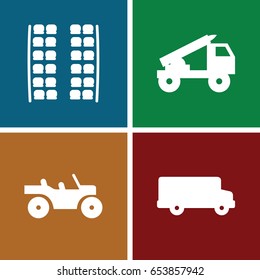 Bus icons set. set of 4 bus filled icons such as plane seats, truck rocket, weapon truck