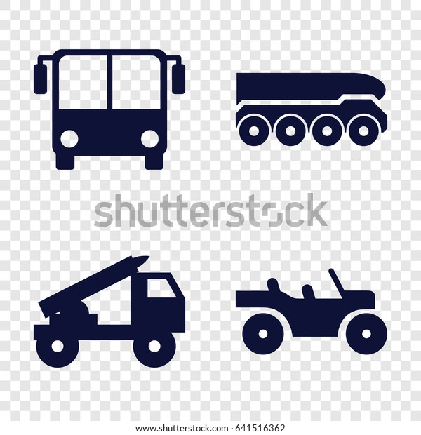 Bus icons set. set of 4 bus filled icons such as\
airport bus, truck rocket