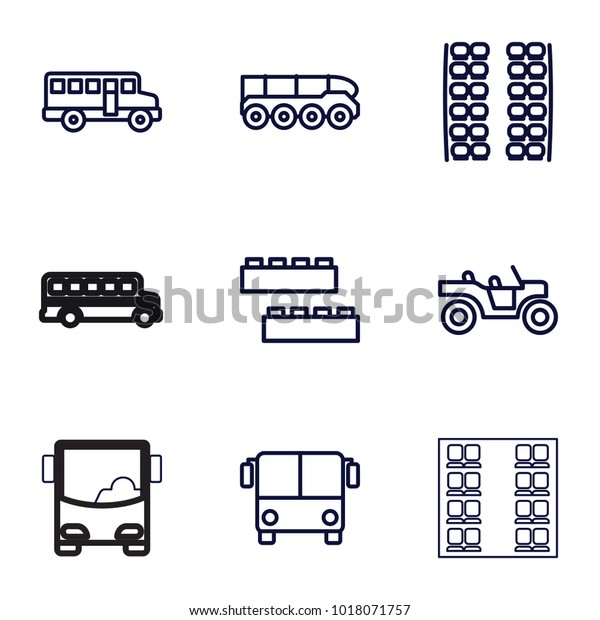 Bus icons. set of 9 editable outline\
bus icons such as plane seats, child building\
kit