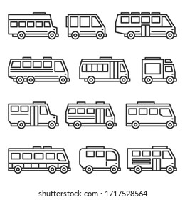 Bus Icons Set on White Background. Line Style Vector