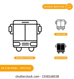 Bus icons set vector illustration with solid icon line style. School bus transportation concept. Editable stroke icon on isolated background for web design, infographic and UI mobile app.