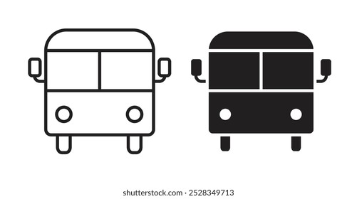 Bus icons. Vector set in filled and line style.