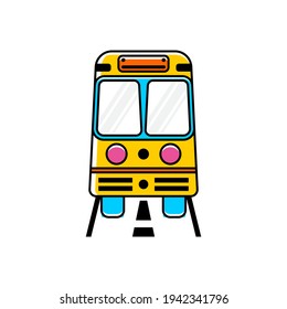 bus illustration seen from front. doodle style logo design template isolated in white background.