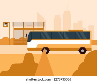 Bus illustration with bus stop background