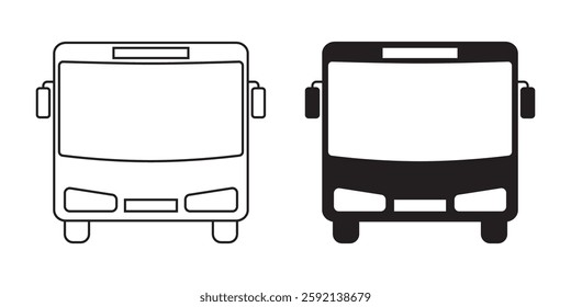 Bus image, front view. Public transport. A set of bus icons. Sign and symbol of the bus. EPS 10. Vector illustrations