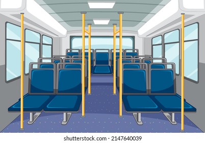 Bus interior with empty blue seats illustration