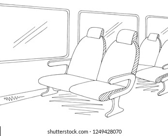 Bus interior graphic black white sketch illustration vector