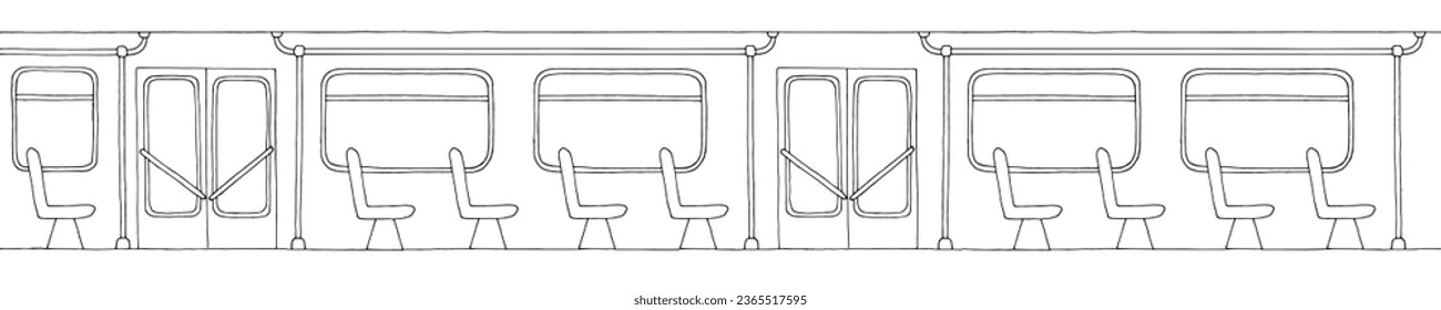 Bus interior graphic black white sketch long illustration vector 